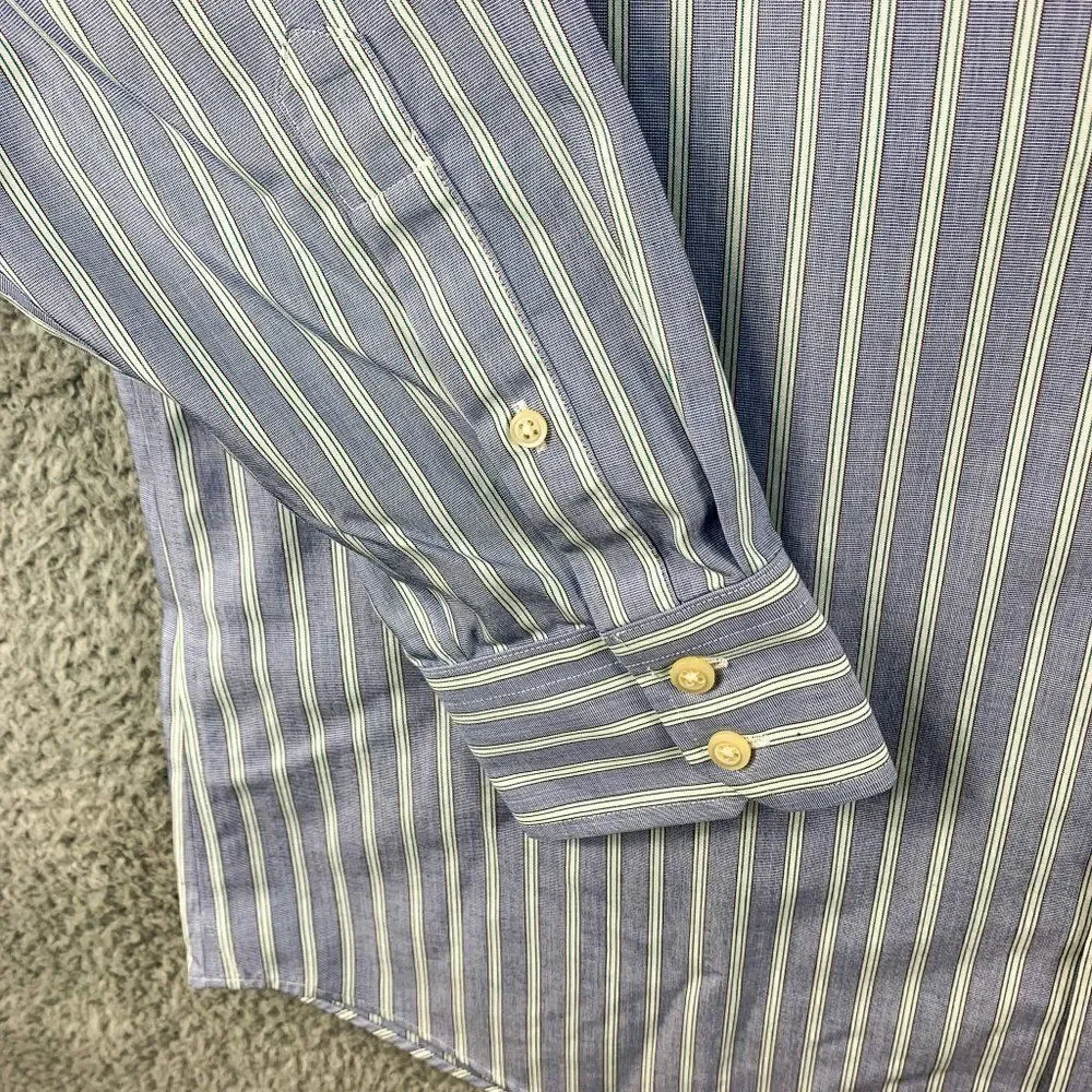 Banana Republic Shirt Mens Large‎ Slim Blue Stripe Non Iron Business Casual Camp